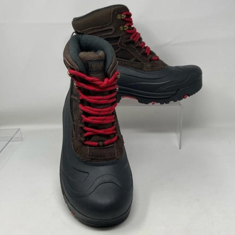 NWT Khombu Brown/Black w/Red Laces Leather Winter Snow Boots Size 9